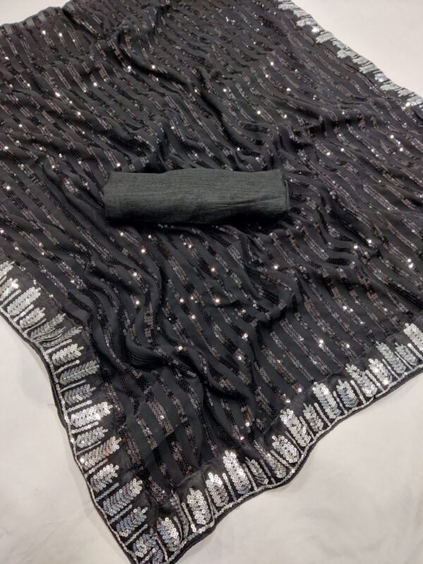 Fancy Sequence Lining Black Saree