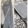 Plain Grey Saree Work Border and Blouse