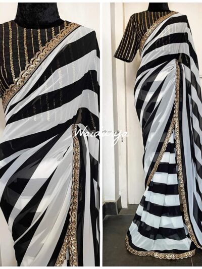 Sequence Border Black and White Saree