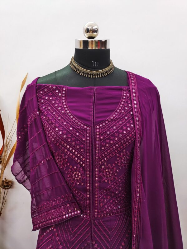 Purple Embroidery Work Suit Set