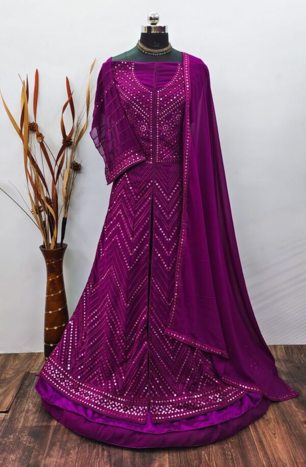 Purple Embroidery Work Suit Set