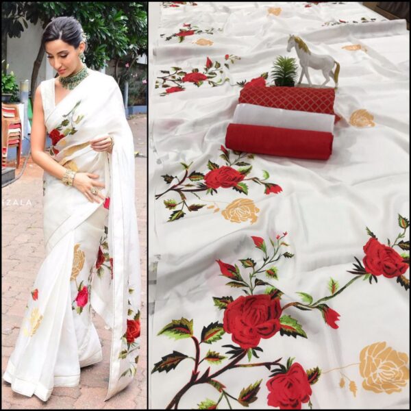 Floral Print Satin Silk Saree