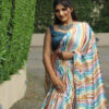 Aqua Blue Floral Satin Ready To Wear Saree
