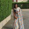 Aqua Blue Floral Satin Ready To Wear Saree