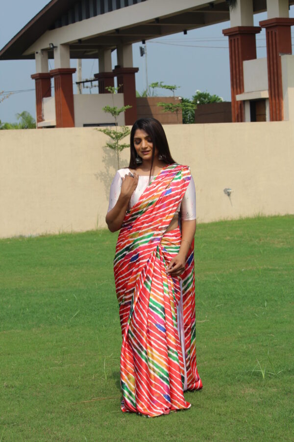 Stopnbuy Lime Green & Red Satin Saree