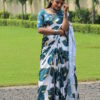 Aqua Blue Satin Saree