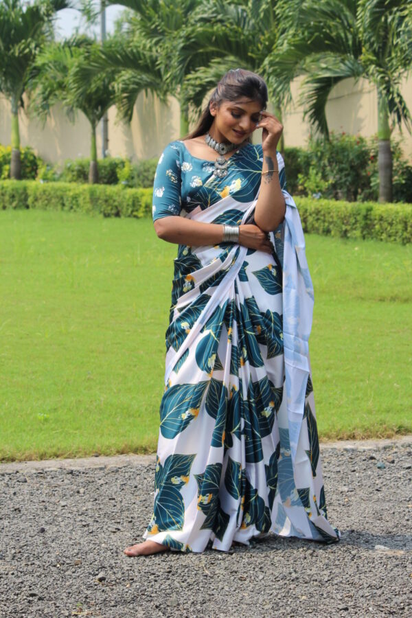 Aqua Blue Satin Saree