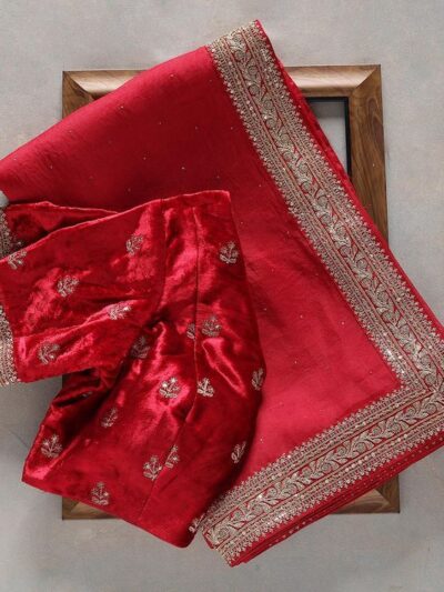 Wedding Red Saree with Lace Border