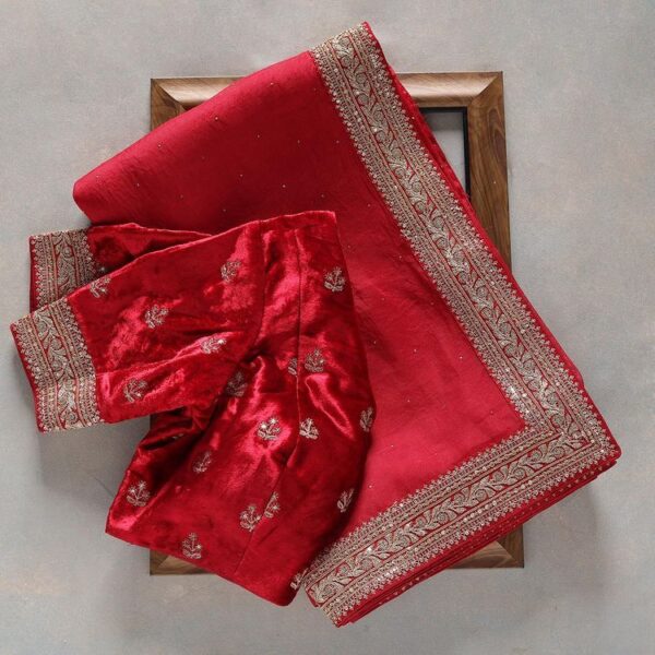 Wedding Red Saree with Lace Border