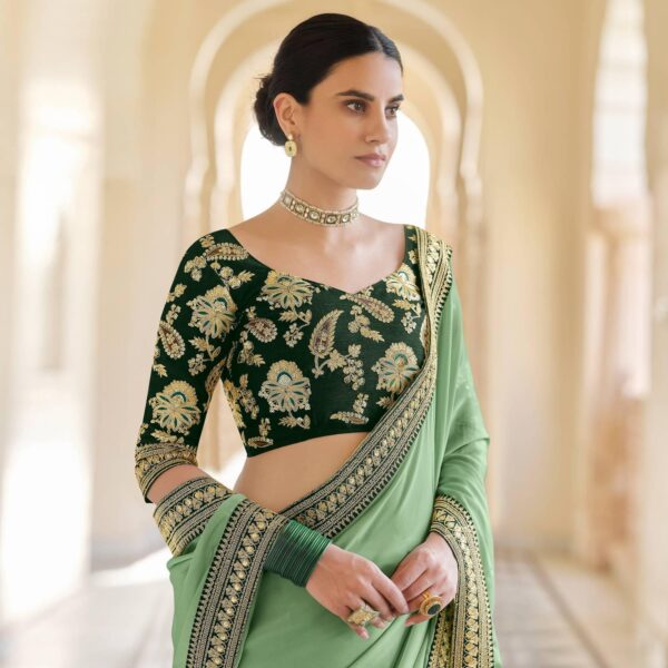 Work Border Georgette Green Saree