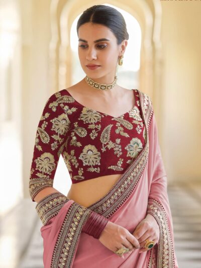 Wedding Sequence Border Pink Saree