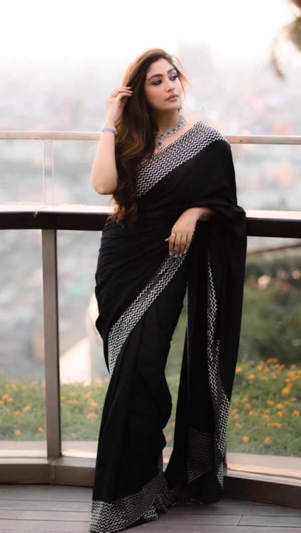 Party Black Saree With Sequence Border