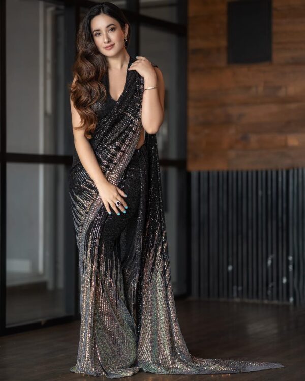 Stylish Party wear Sequence Black Saree