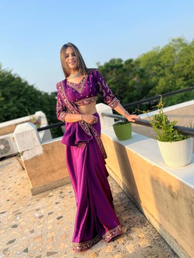 Wedding Silk Work Purple Saree