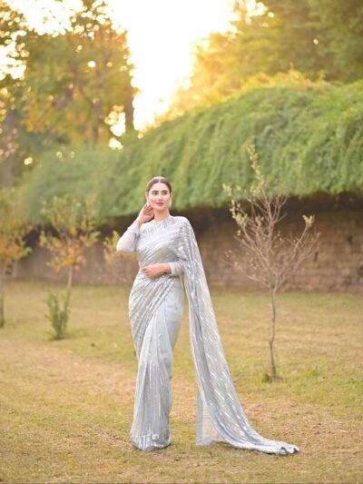 Sequence Wedding Party Grey Saree