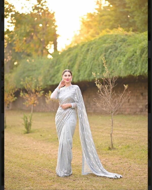 Sequence Wedding Party Grey Saree