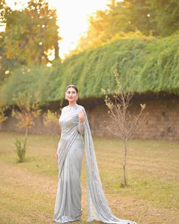 Sequence Wedding Party Grey Saree