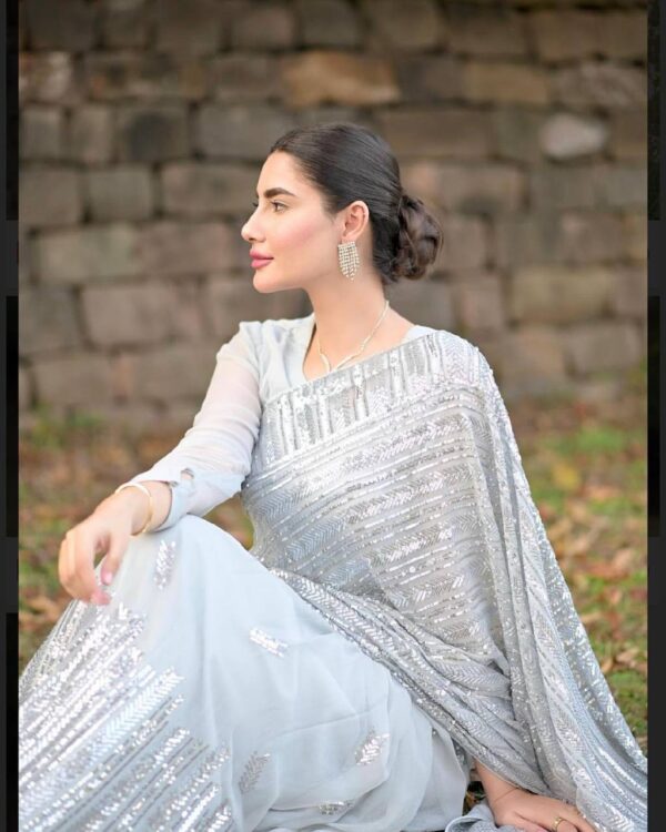 Sequence Wedding Party Grey Saree