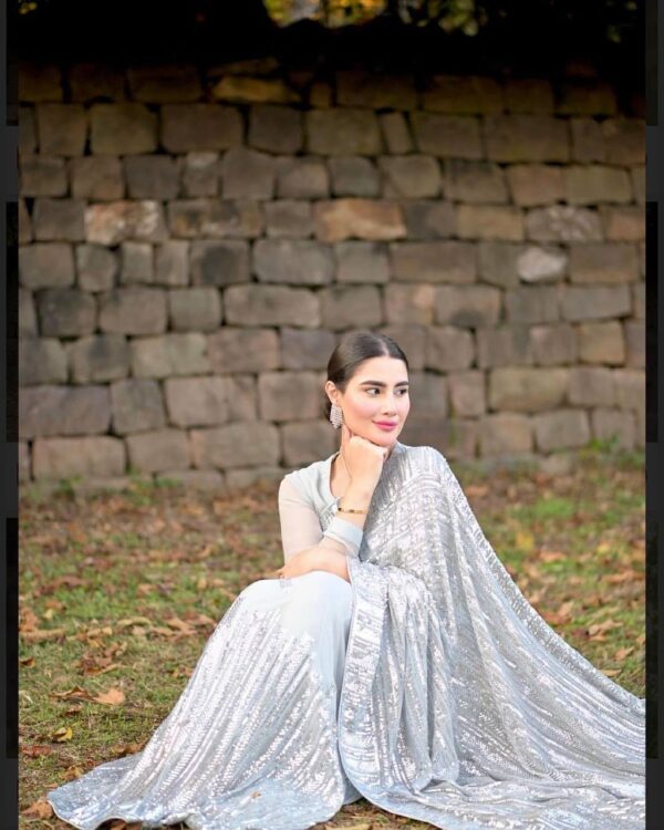 Sequence Wedding Party Grey Saree