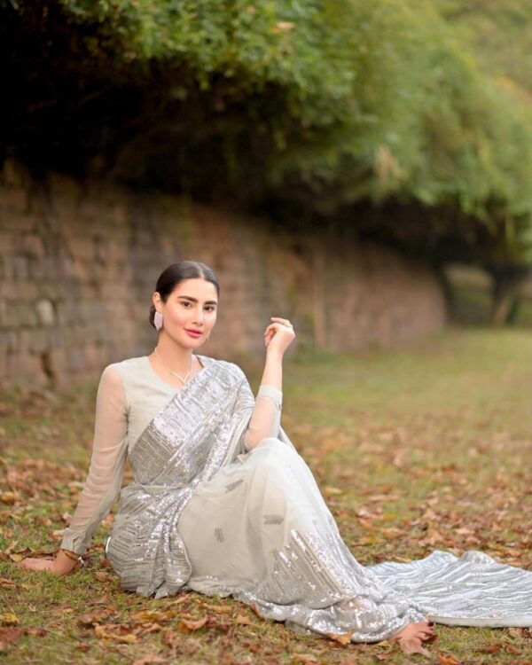 Sequence Wedding Party Grey Saree