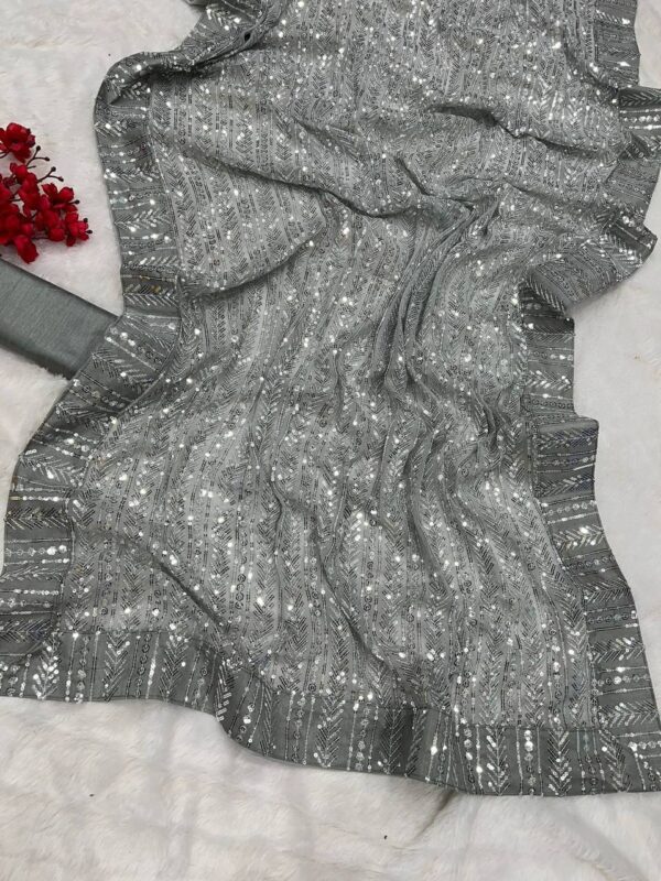 Sequence Wedding Party Grey Saree
