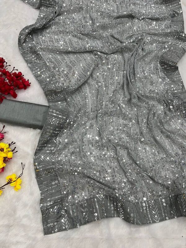 Sequence Wedding Party Grey Saree