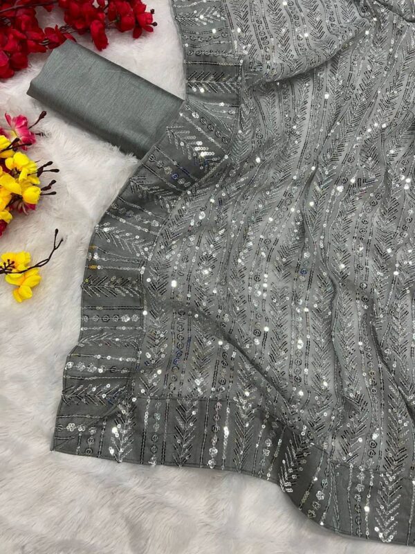 Sequence Wedding Party Grey Saree