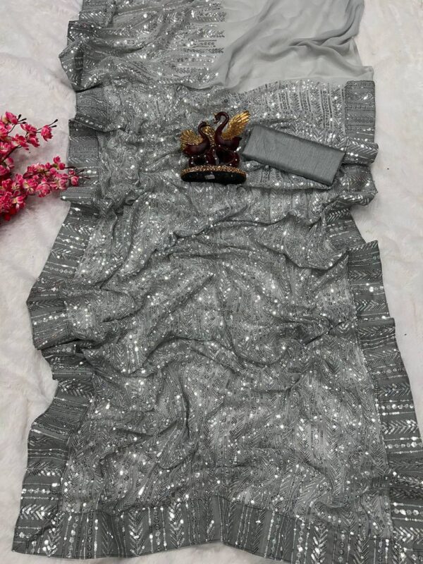 Sequence Wedding Party Grey Saree