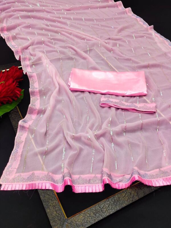 Pink Saree with Sequence and Diamond Work