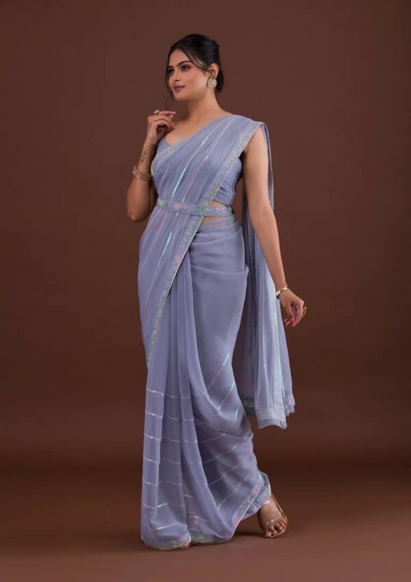 Sequence and Diamond Work Purple Saree