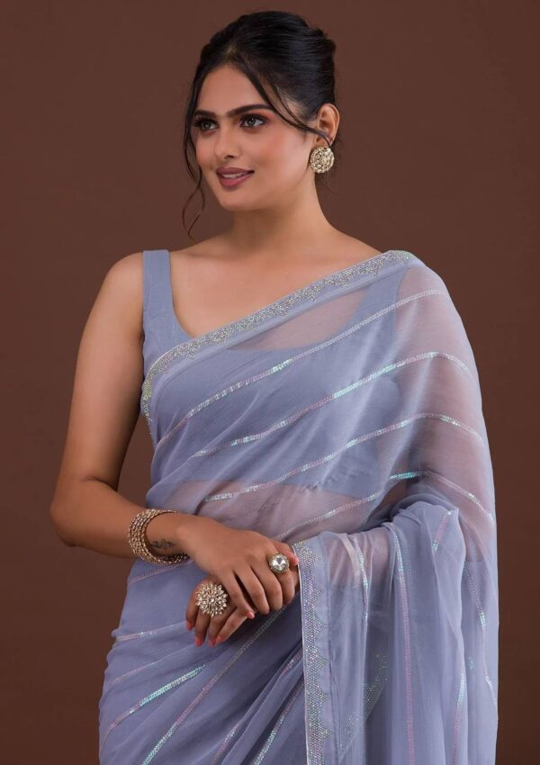 Sequence and Diamond Work Purple Saree
