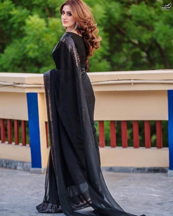 Stylish Sequence Border Black Saree