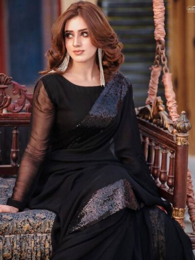 Stylish Sequence Border Black Saree