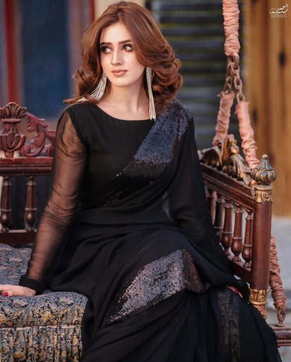 Stylish Sequence Border Black Saree