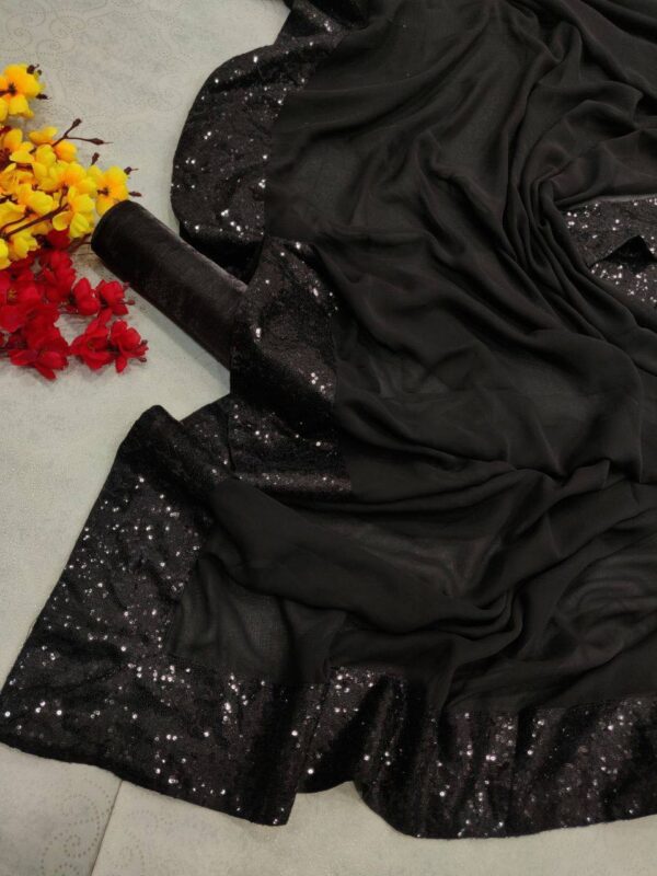Stylish Sequence Border Black Saree