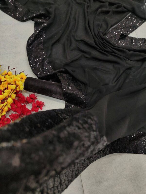 Stylish Sequence Border Black Saree