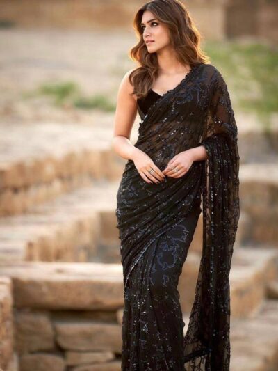 Buy Online Black Sequence Saree