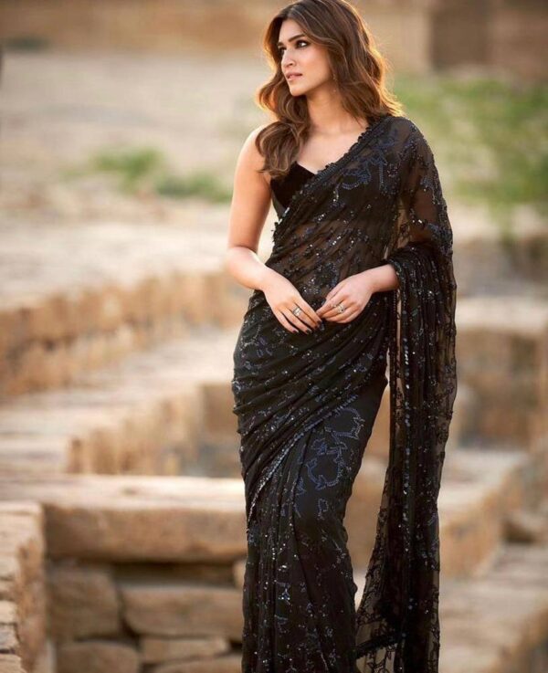 Buy Online Black Sequence Saree