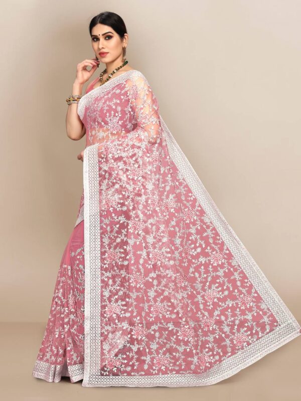 Pink White Saree