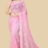 Net Fabric Pink Saree with work