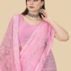 Net Fabric Pink Saree with work
