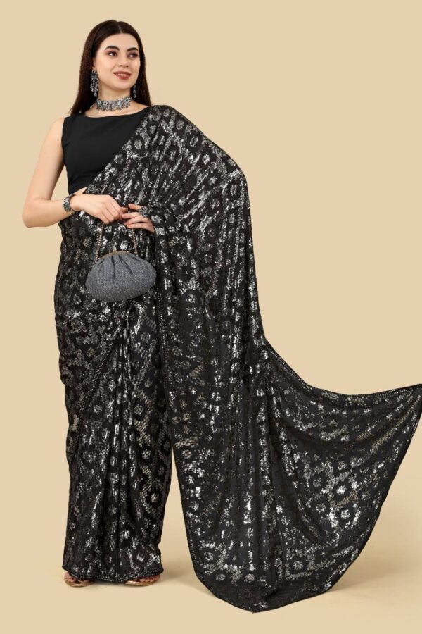 Buy Black Sequence Party Wear Saree