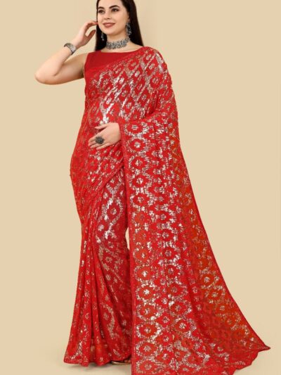 Shop Wedding Sequence Red Saree