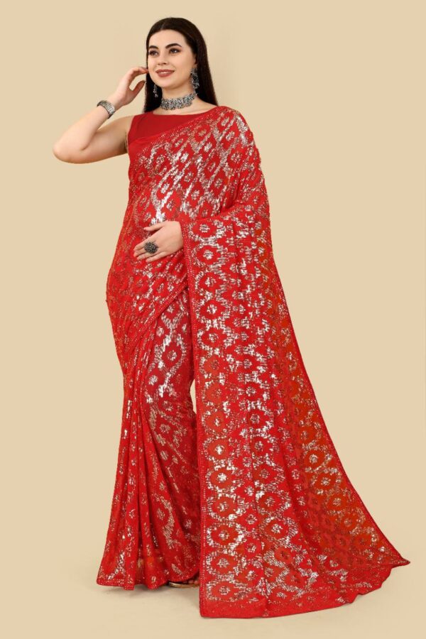 Shop Wedding Sequence Red Saree