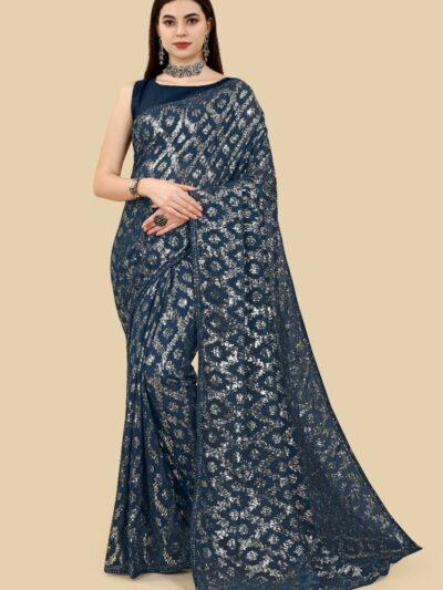 Buy Blue Stylish Sequence Fancy Saree