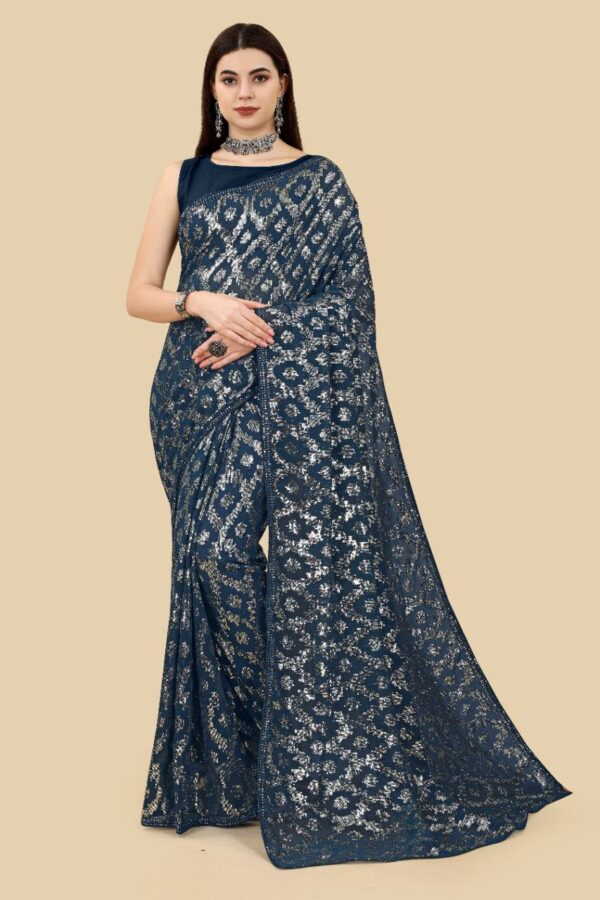 Buy Blue Stylish Sequence Fancy Saree