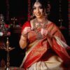 Banarasi Red Border White Saree