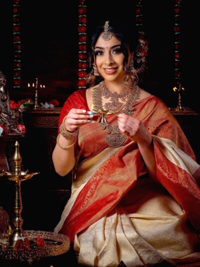 Banarasi Red Border White Saree