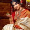 Banarasi Red Border White Saree