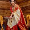 Banarasi Red Border White Saree